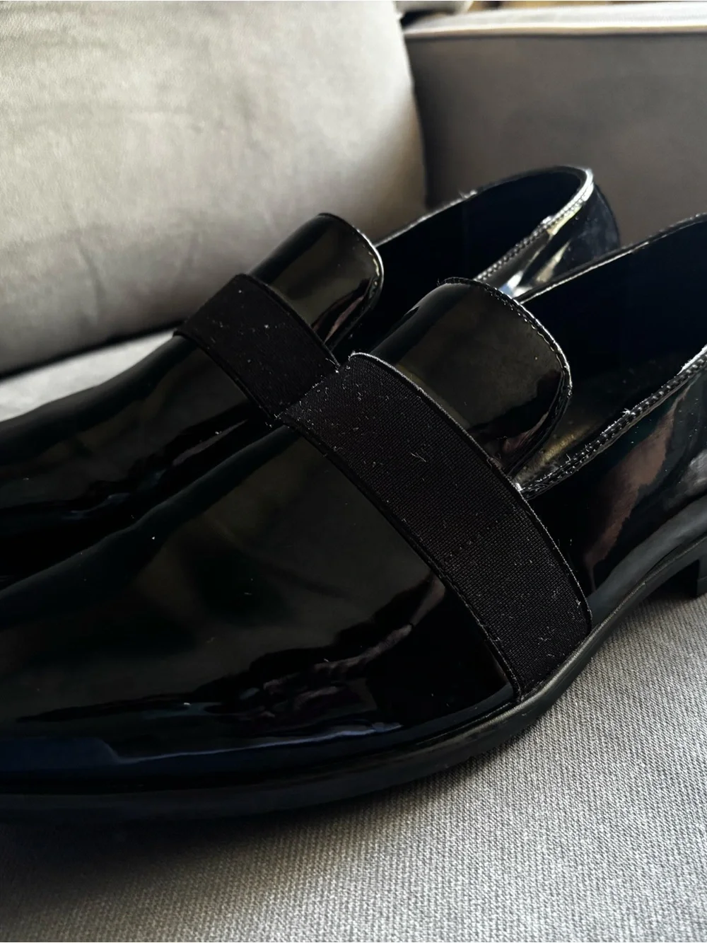 Van Heusen Black Patent Leather Slip-On Loafers with Elastic Strap